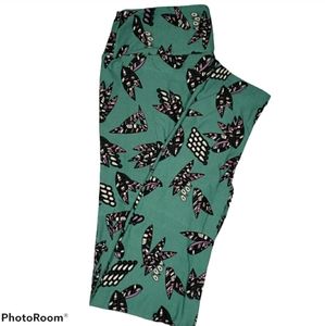 LuLaRoe Leggings Feather Print Teal Gray Size OS